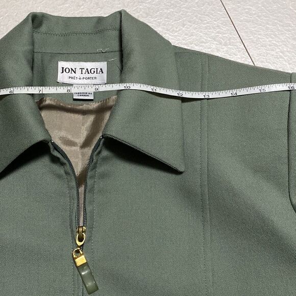 JON Tagia pret-a-porter vintage army green zip up blazer wool Sz 10 - Picture 11 of 16